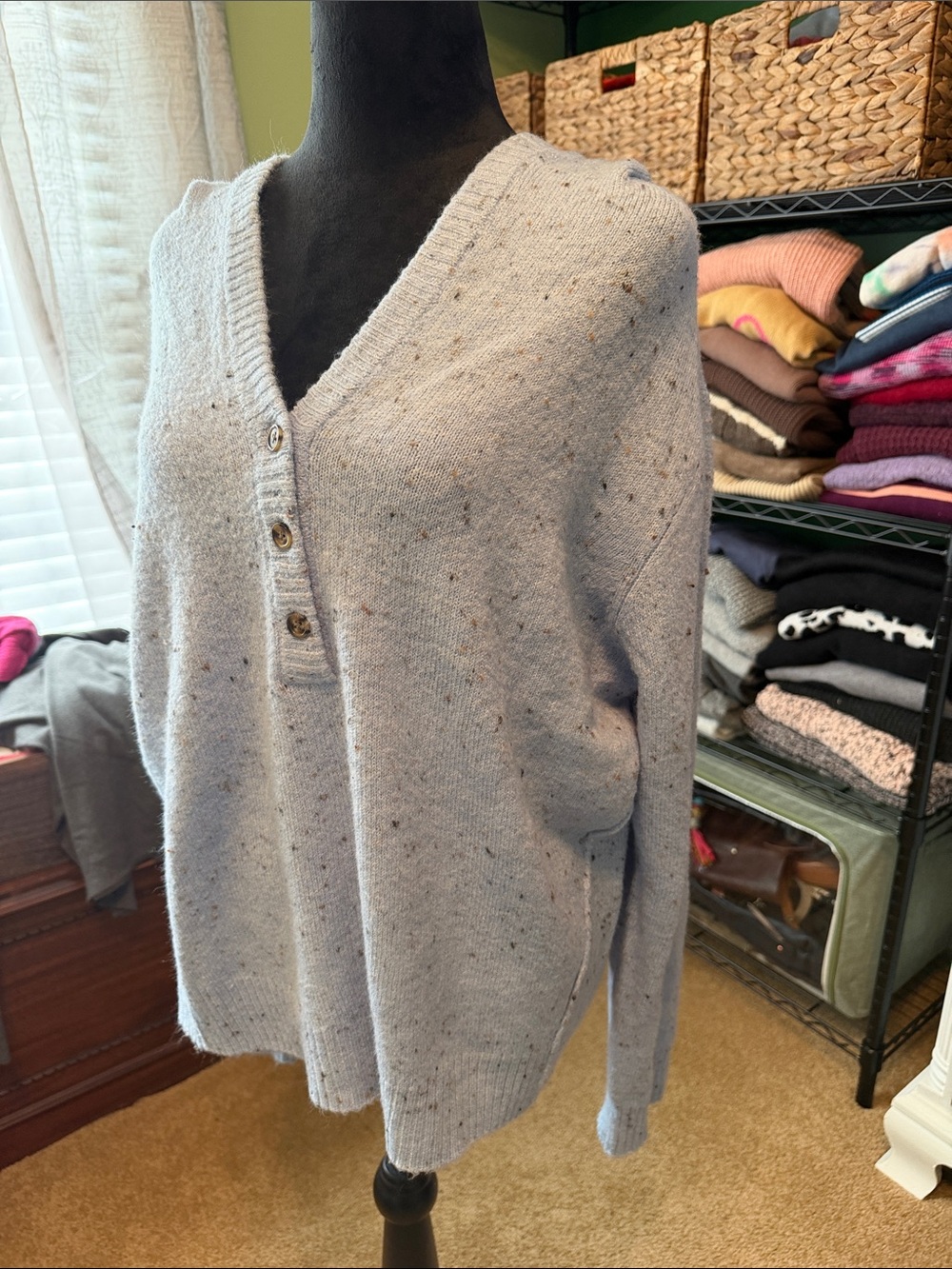 AnyBody Light Blue Speckled hooded Sweater